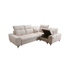 Esquinero Ascot II con función de cama, puerto USB y reposacabezas ajustables Terciopelo, Wave 12 | Tu marca de muebles