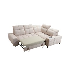 Esquinero Ascot II con función de cama, puerto USB y reposacabezas ajustables Terciopelo, Wave 12 | Tu marca de muebles