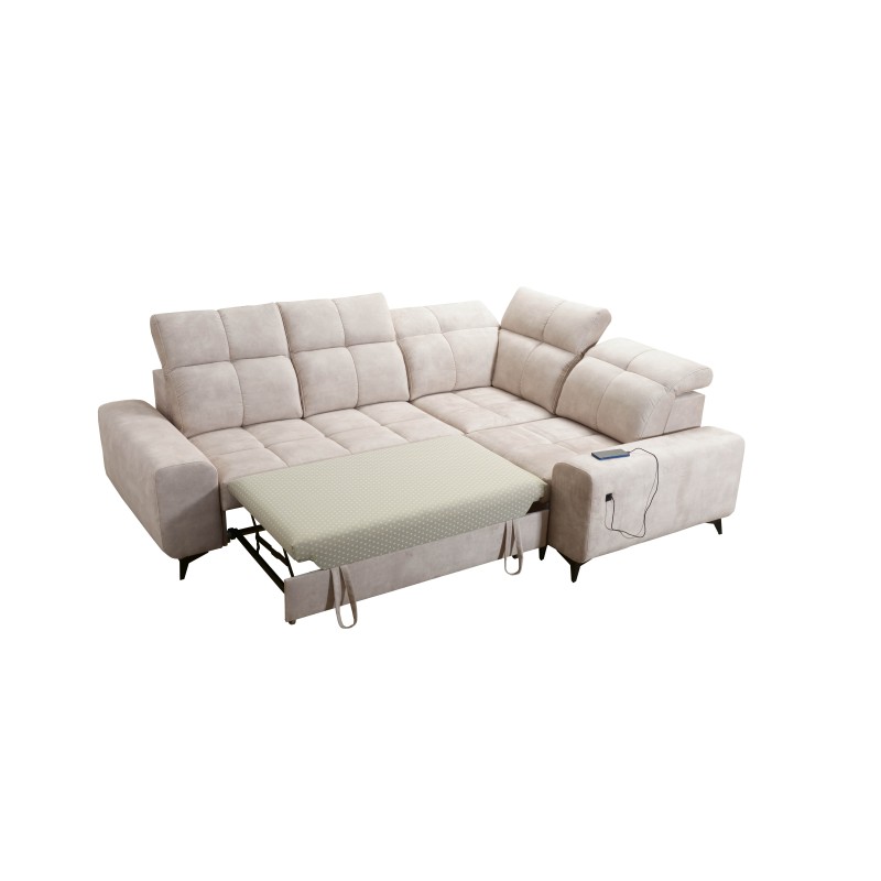 Esquinero Ascot II con función de cama, puerto USB y reposacabezas ajustables Terciopelo, Wave 12 | Tu marca de muebles