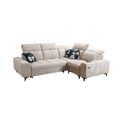 Esquinero Ascot II con función de cama, puerto USB y reposacabezas ajustables Terciopelo, Wave 12 | Tu marca de muebles