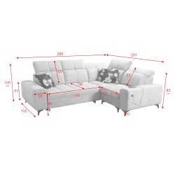 Esquinero Ascot II con función de cama, puerto USB y reposacabezas ajustables Terciopelo, Wave 12 | Tu marca de muebles