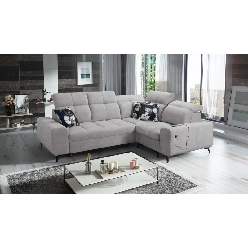 Ecksofa Ascot II mit Schlaffunktion, USB-Anschluss und verstellbaren Kopfstützen Velours, Wave 15 | Ihre Möbelmarke