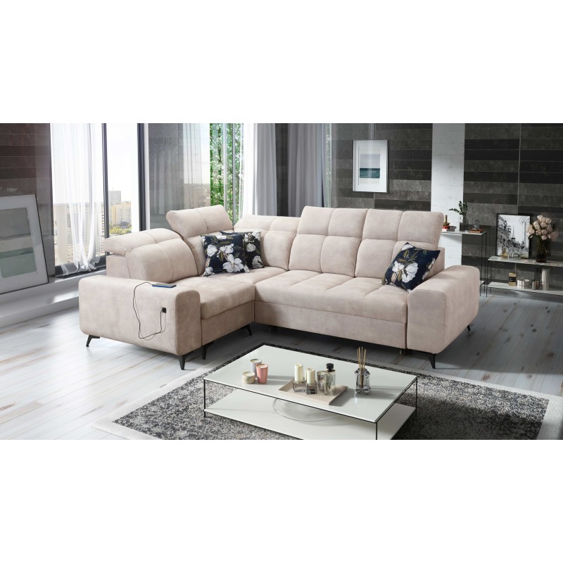 Ascot II Corner Sofa with Sleeping Function, USB Port, and Adjustable Headrests in Velvet, Wave 2 | Your Furniture Brand