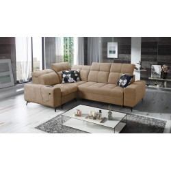 Sofá esquinero Ascot II con función de cama, puerto USB y reposacabezas ajustables en terciopelo, Wave 4 | Tu marca de muebles.