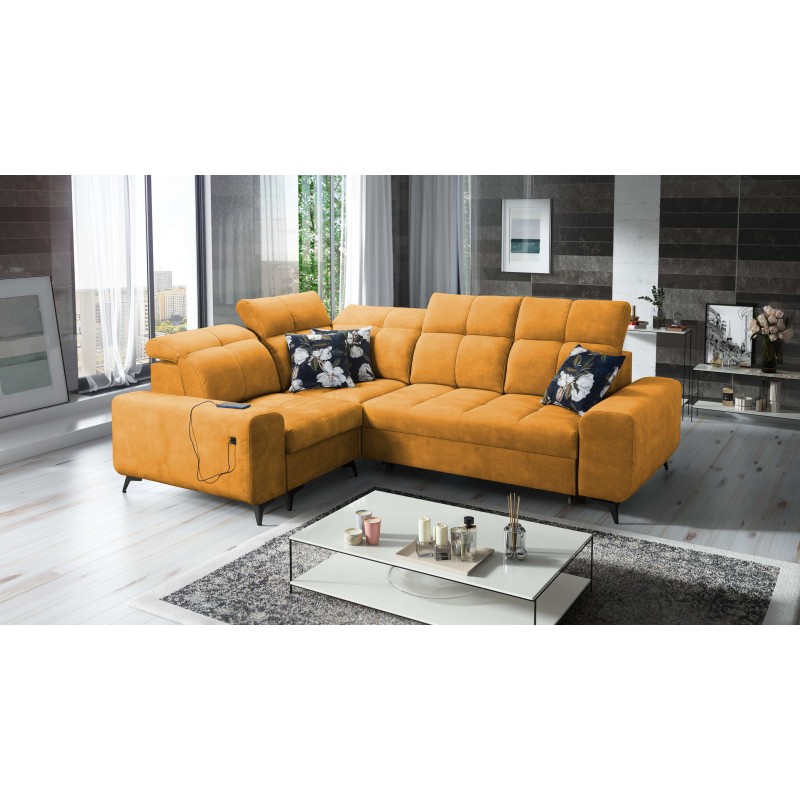 Ecksofa Ascot II mit Schlaffunktion, USB-Anschluss und verstellbaren Kopfstützen Velours, Wave 5 | Ihre Möbelmarke