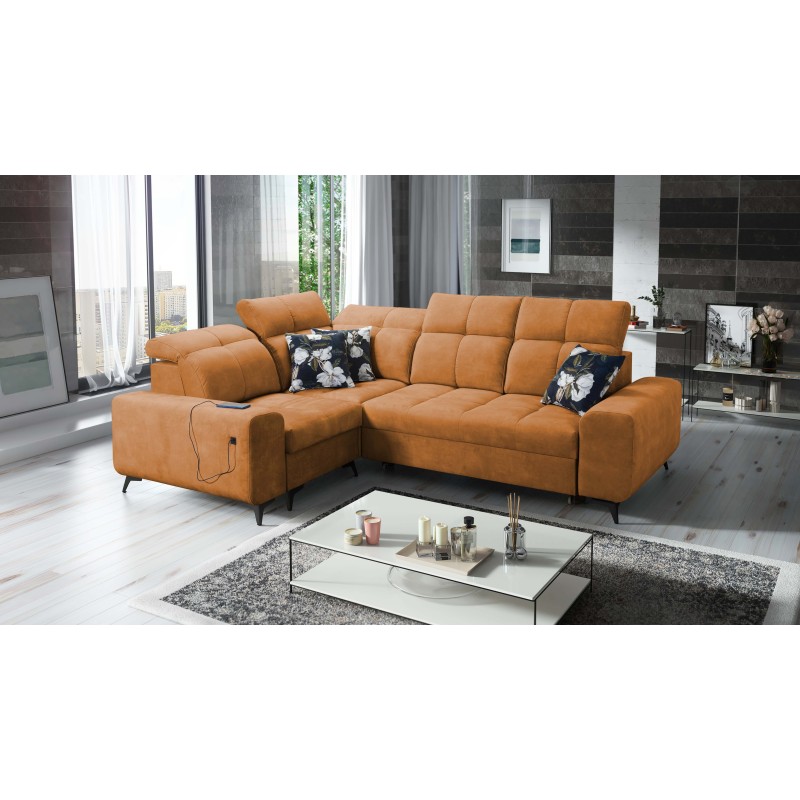 Ascot II Corner Sofa with Sleeping Function, USB Port, and Adjustable Headrests Velvet, Wave 6 | Your Furniture Brand