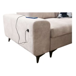 Ecksofa Ascot II mit Schlaffunktion, USB-Anschluss und verstellbaren Kopfstützen, Samt, Wave 6 | Ihre Möbelmarke