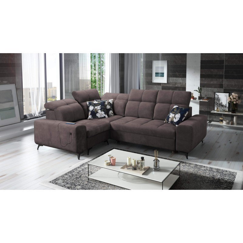 Ascot II Corner Sofa with Sleeping Function, USB Port, and Adjustable Headrests in Velvet, Wave 10 | Your Furniture Brand
