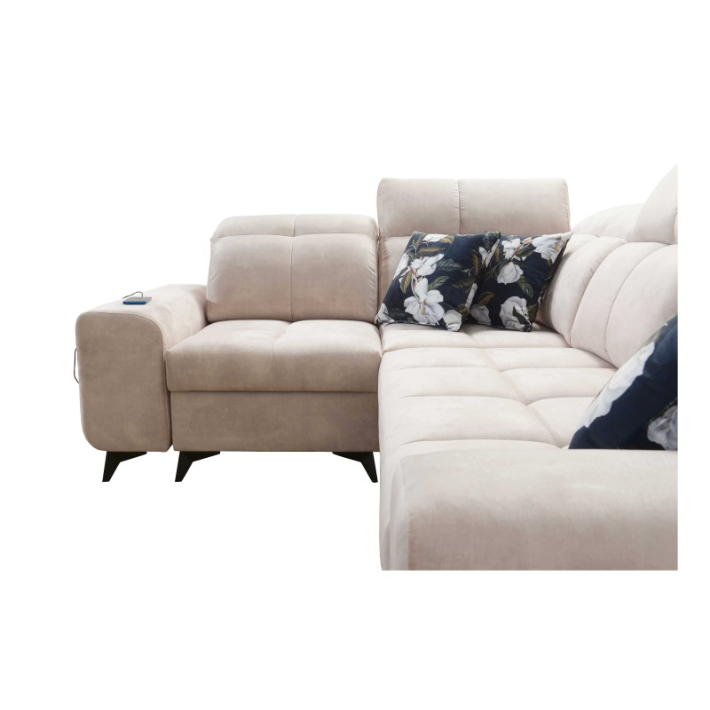 Ecksofa Ascot II mit Schlaffunktion, USB-Anschluss und verstellbaren Kopfstützen Velours, Wave 11 | Ihre Möbelmarke