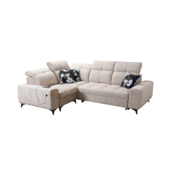 Ascot II Corner Sofa with Sleeping Function, USB Port, and Adjustable Headrests in Velvet, Wave 11 | Your Furniture Brand