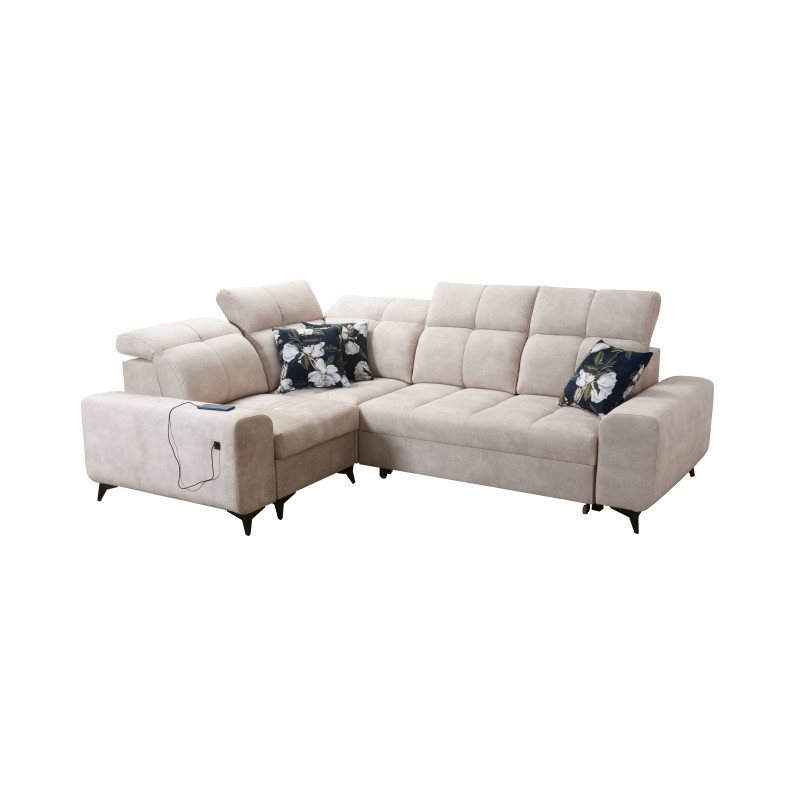 Ecksofa Ascot II mit Schlaffunktion, USB-Anschluss und verstellbaren Kopfstützen Velours, Wave 11 | Ihre Möbelmarke