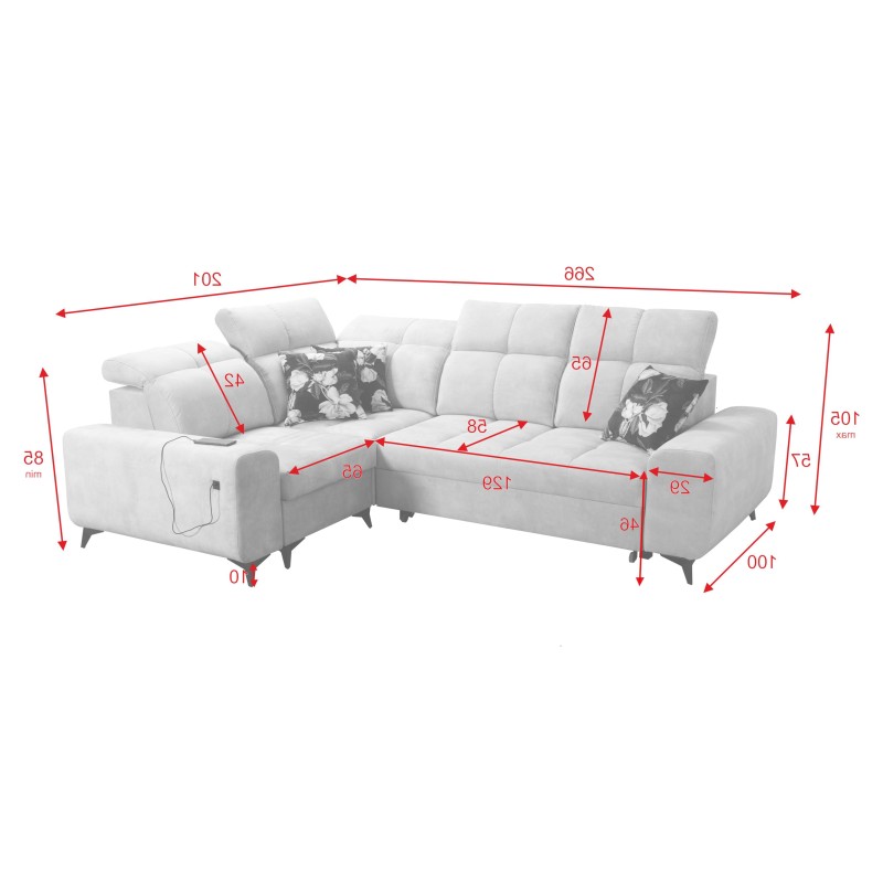 Ascot II Corner Sofa with Sleeping Function, USB Port, and Adjustable Headrests, Velour, Wave 12 | Your Furniture Brand