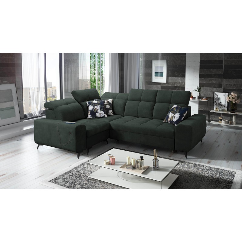Ascot II Corner Sofa with Sleeping Function, USB Port, and Adjustable Headrests, Velour, Wave 12 | Your Furniture Brand