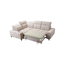 Ecksofa Ascot II mit Schlaffunktion, USB-Anschluss und verstellbaren Kopfstützen Velours, Wave 15 | Ihre Möbelmarke