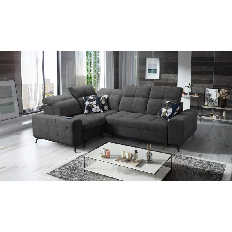 Ascot II corner sofa with sleeping function, USB port, and adjustable headrests in Velvet, Wave 16 | Your furniture brand