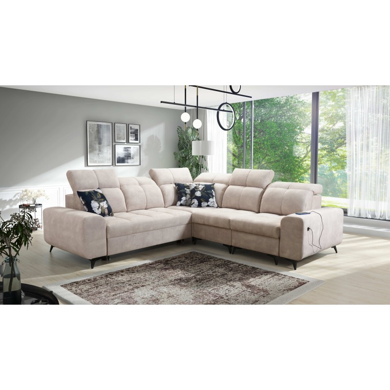 Ascot III Corner Sofa with Sleeping Function, USB Port, and Headrests | Your Classy Furniture
