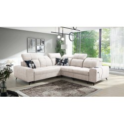 Sofá esquinero Ascot III con función de cama, puerto USB y reposacabezas | Tu mueble con clase