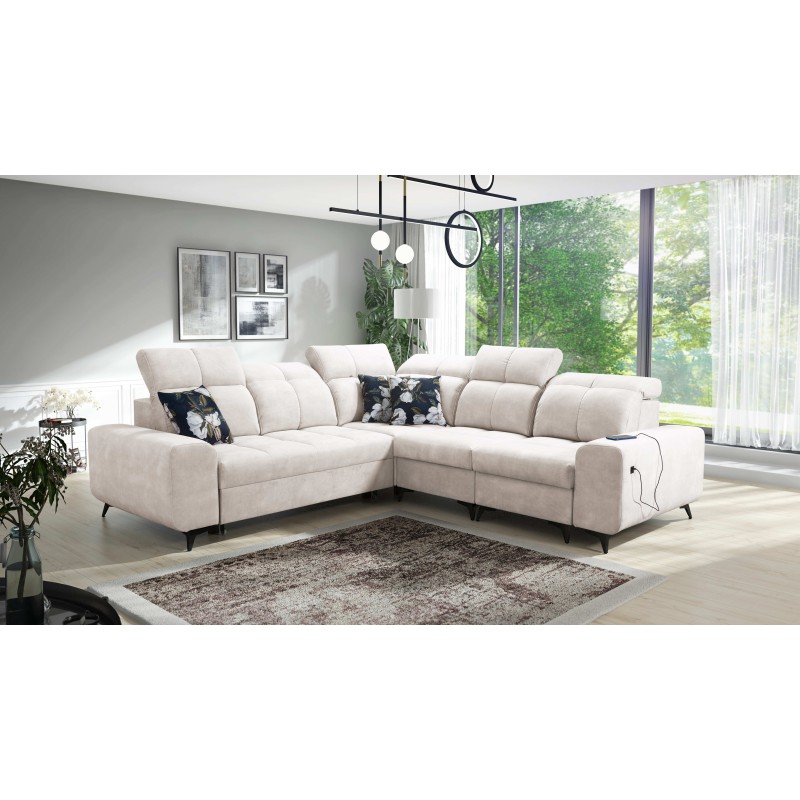 Ascot III Corner Sofa with Sleeping Function, USB Port, and Headrests | Your Classy Furniture
