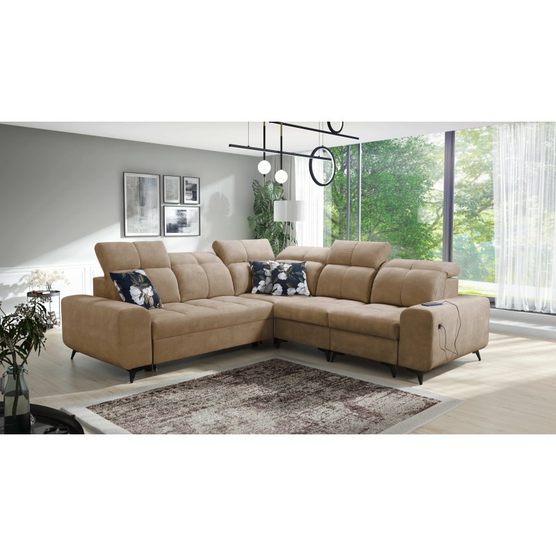 Ascot III Corner Sofa with Sleeping Function, USB Port, and Headrests | Your Classy Furniture