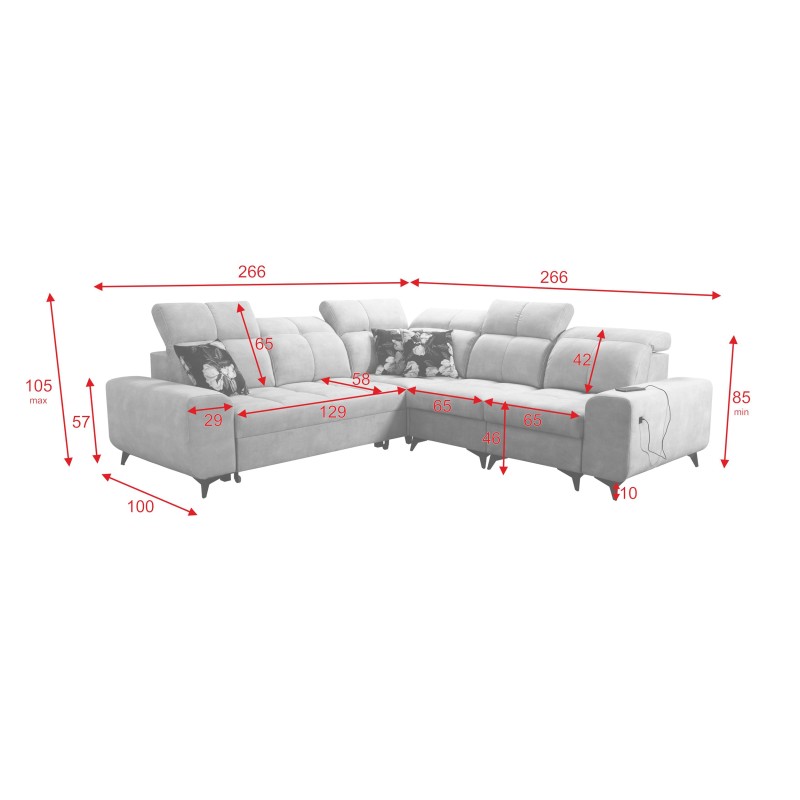 Ascot III Corner Sofa with Sleeping Function, USB Port, and Headrests | Your Classy Furniture