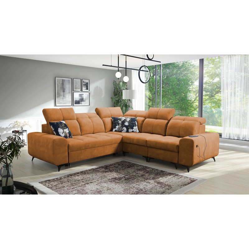 Кутовий диван Ascot III з функцією сну, портом USB та підголівниками | Ваш меблі з класом