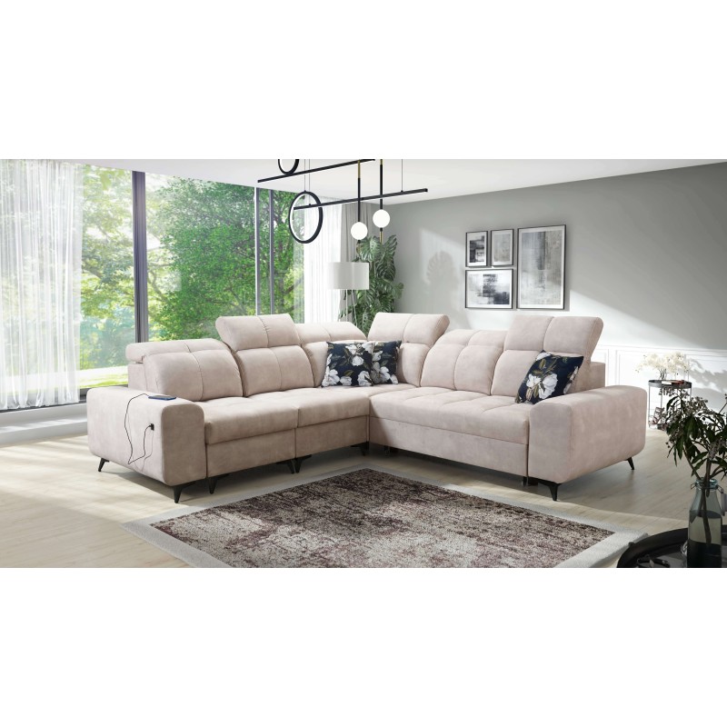 Ascot III Corner Sofa with Sleeping Function, USB Port, and Headrests | Your Classy Furniture