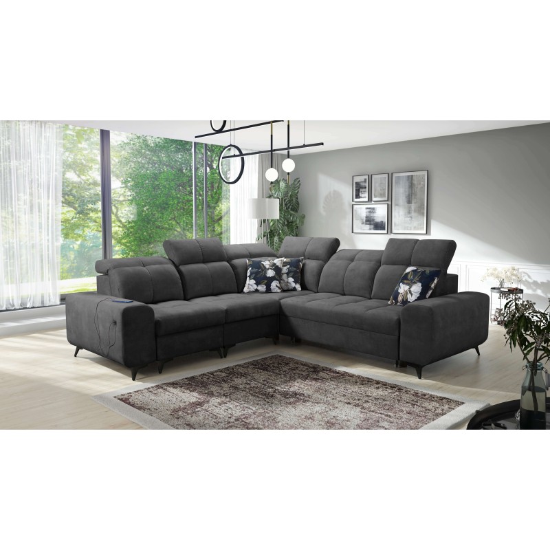Ascot III Corner Sofa with Sleeping Function, USB Port, and Headrests | Your Classy Furniture