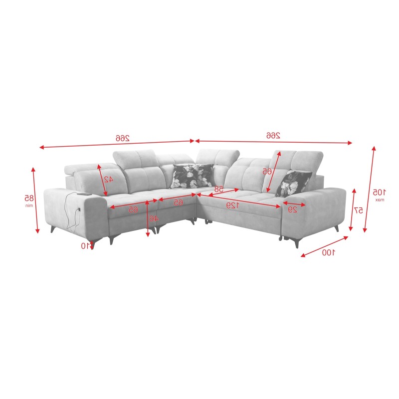 Ascot III Corner Sofa with Sleeping Function, USB Port, and Headrests | Your Classy Furniture