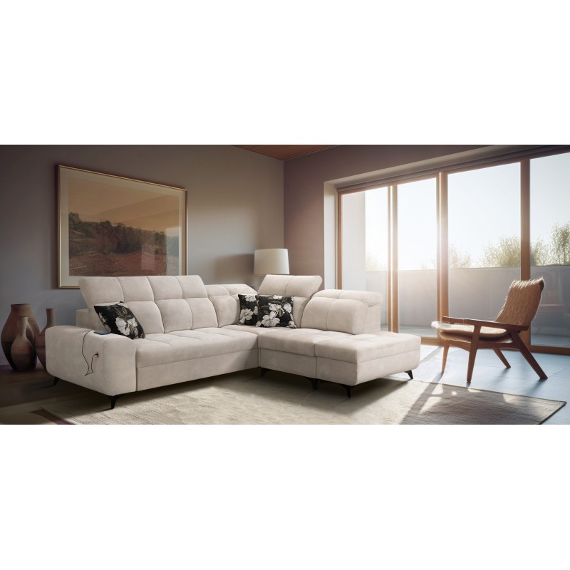 Ascot VII corner sofa with sleeping function, USB port, adjustable headrests – sophistication and comfort in one