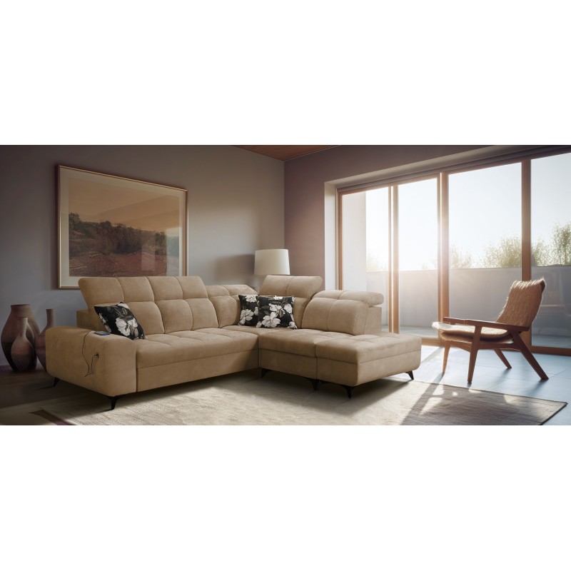 Esquina Ascot VII con función de cama, puerto USB, reposacabezas ajustables: sofisticación y confort en uno.