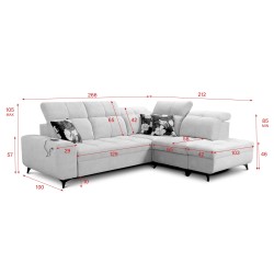 Ascot VII corner sofa with sleeping function, USB port, adjustable headrests – sophistication and comfort in one