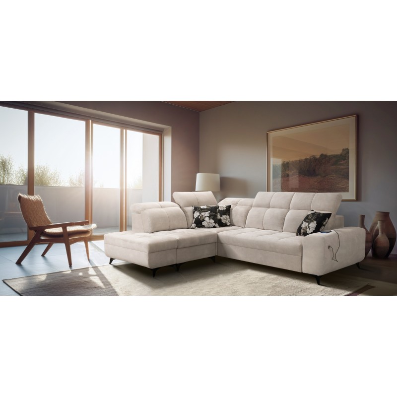 Ascot VII corner sofa with sleeping function, USB port, adjustable headrests – sophistication and comfort in one