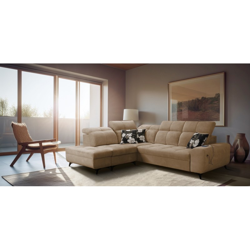 Ascot VII corner sofa with sleeping function, USB port, adjustable headrests – sophistication and comfort in one