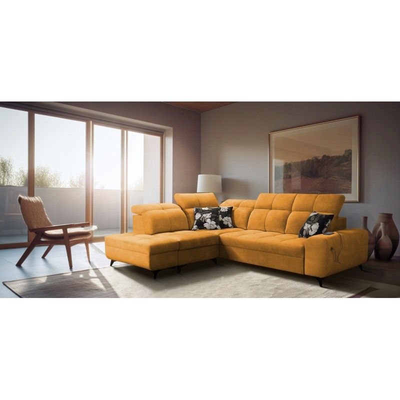 Esquina Ascot VII con función de cama, puerto USB, reposacabezas ajustables: sofisticación y confort en uno.