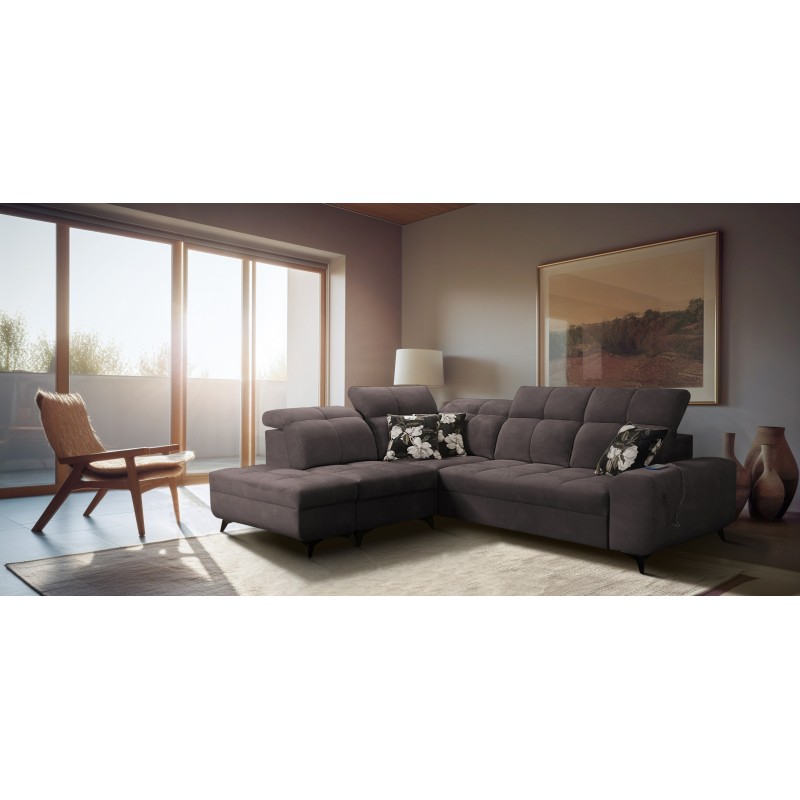 Esquina Ascot VII con función de cama, puerto USB, reposacabezas ajustables: sofisticación y confort en uno.