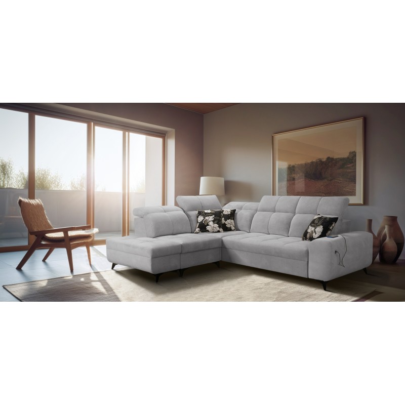 Esquina Ascot VII con función de cama, puerto USB, reposacabezas ajustables: sofisticación y confort en uno.