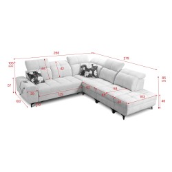 Ecksofa Ascot IX mit Schlaffunktion, USB-Anschluss und verstellbaren Kopfstützen - Samt, Wave 1