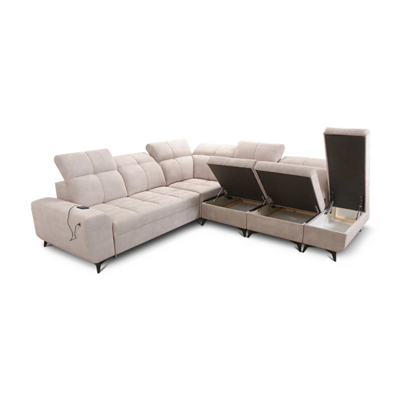 Esquina Ascot IX con función de cama, puerto USB y reposacabezas ajustables - Terciopelo, Wave 5