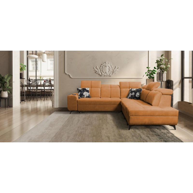 Ecksofa Ascot IX mit Schlaffunktion, USB-Anschluss und verstellbaren Kopfstützen - Samt, Wave 6