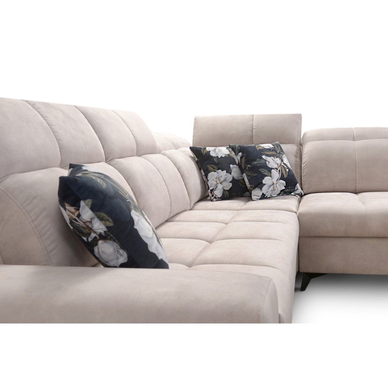 Ascot IX corner sofa with sleeping function, USB port, and adjustable headrests - Velvet, Wave 6