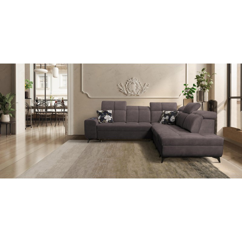 Ascot IX corner sofa with sleeping function, USB port, and adjustable headrests - Velvet, Wave 10