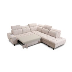 Ecksofa Ascot IX mit Schlaffunktion, USB-Anschluss und verstellbaren Kopfstützen - Samt, Wave 12