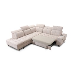 Ascot IX corner sofa with sleeping function, USB port, and adjustable headrests - Velvet, Wave 1