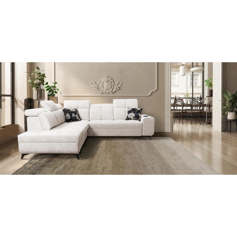 Ascot IX corner sofa with sleeping function, USB port, and adjustable headrests - Velvet, Wave 1