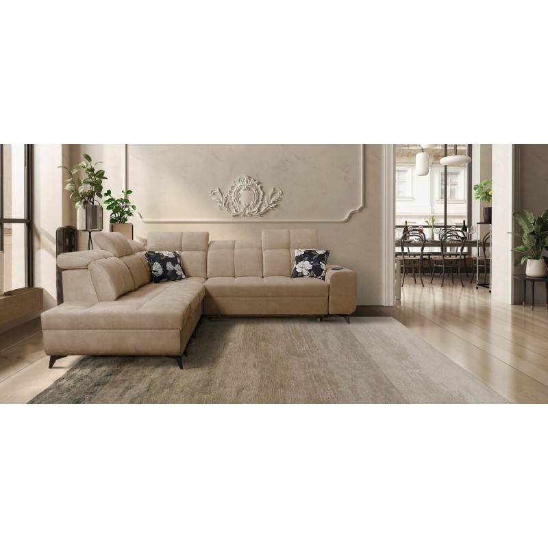 Ecksofa Ascot IX mit Schlaffunktion, USB-Anschluss und verstellbaren Kopfstützen - Samt, Wave 4