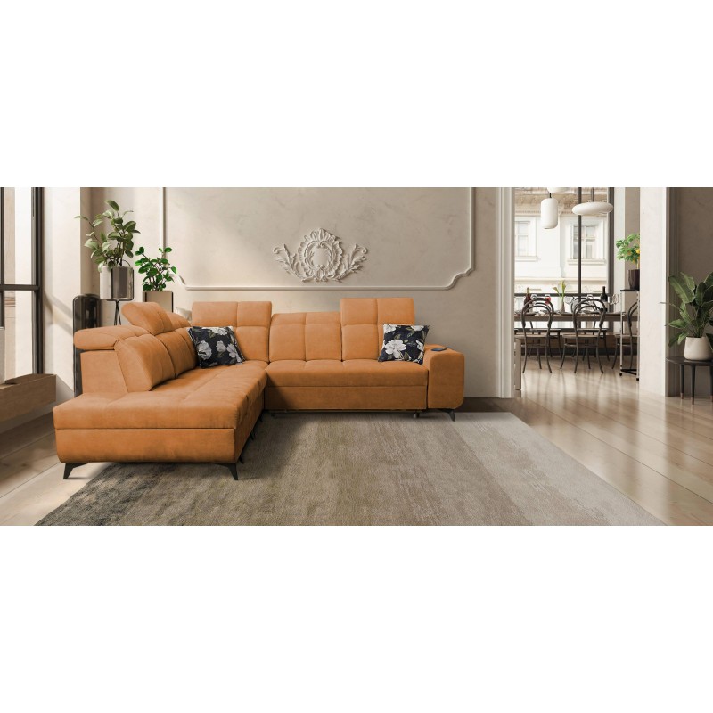 Ecksofa Ascot IX mit Schlaffunktion, USB-Anschluss und verstellbaren Kopfstützen - Samt, Wave 6