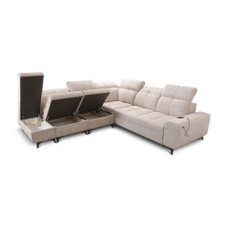 Ascot IX corner sofa with sleeping function, USB port, and adjustable headrests - Velvet, Wave 10