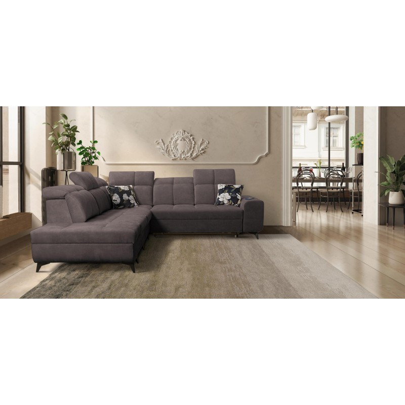 Ascot IX corner sofa with sleeping function, USB port, and adjustable headrests - Velvet, Wave 10