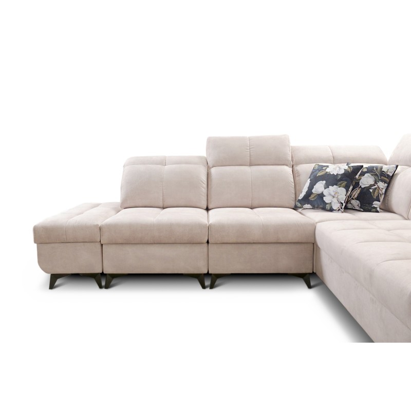 Ascot IX corner sofa with sleeping function, USB port, and adjustable headrests - Velvet, Wave 12