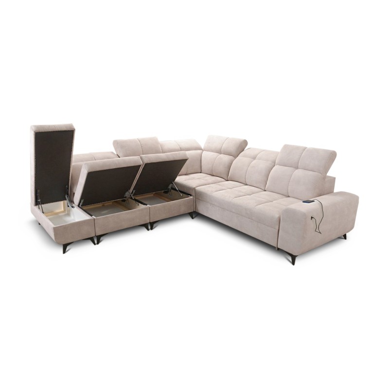 Ascot IX corner sofa with sleeping function, USB port, and adjustable headrests - Velvet, Wave 12